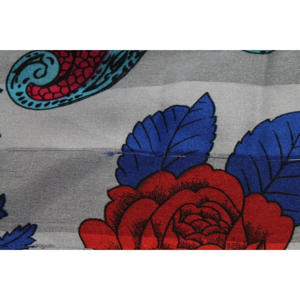 Silk Feel Floral Paisley Square Scarf Pink Blue Red White Stripes 30 x 20